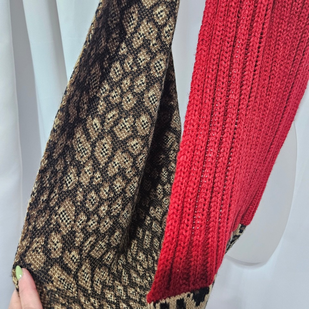 CC Beanie Red Ribbed and Leopard Print Knit Infinity Scarf Women chunky mob wife - Picture 3 of 6